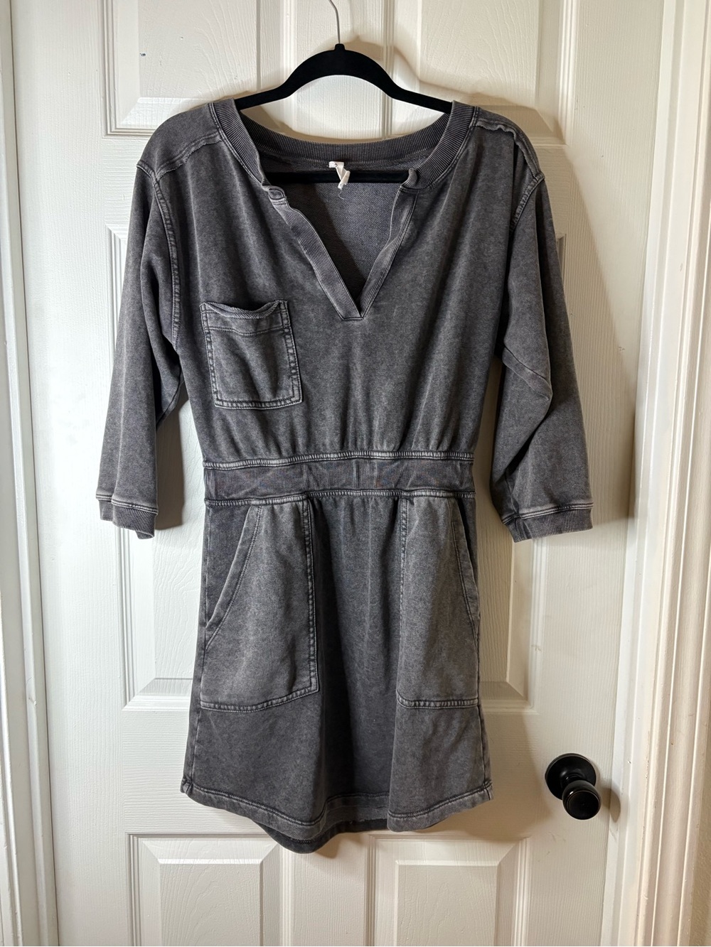 Daily Practice by Anthropologie Washed Gray V-Neck Mini Dress with Pockets